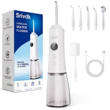 Water Dental Flosser for Teeth – 300ML Cordless Oral Irrigator with 6 Repl