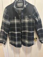 Eddie Bauer Men’s S Plaid Lined Shacket Jacket w/ Pockets, Black/Gray