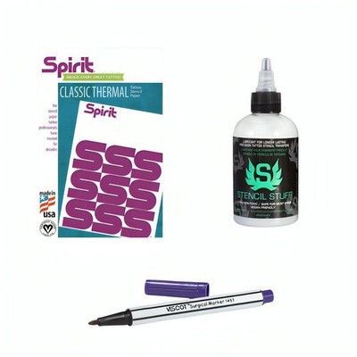 Tattoo Transfer Set   SPIRIT Papier, Stencil Stuff 125 ml & Hautstifte