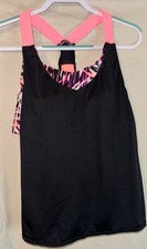 Athletic Tank Top S/M Built In Bra Black Pink Racerback Workout Top