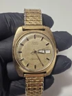 Vintage Timex Electric Dynabeat Day Date Gold Tone Watch Stretch Band Untested