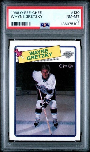 1988-89 O-Pee-Chee Hockey Card WAYNE GRETZKY #120 Kings PSA 8