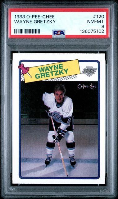 1988-89 O-Pee-Chee Hockey Card WAYNE GRETZKY #120 Kings PSA 8