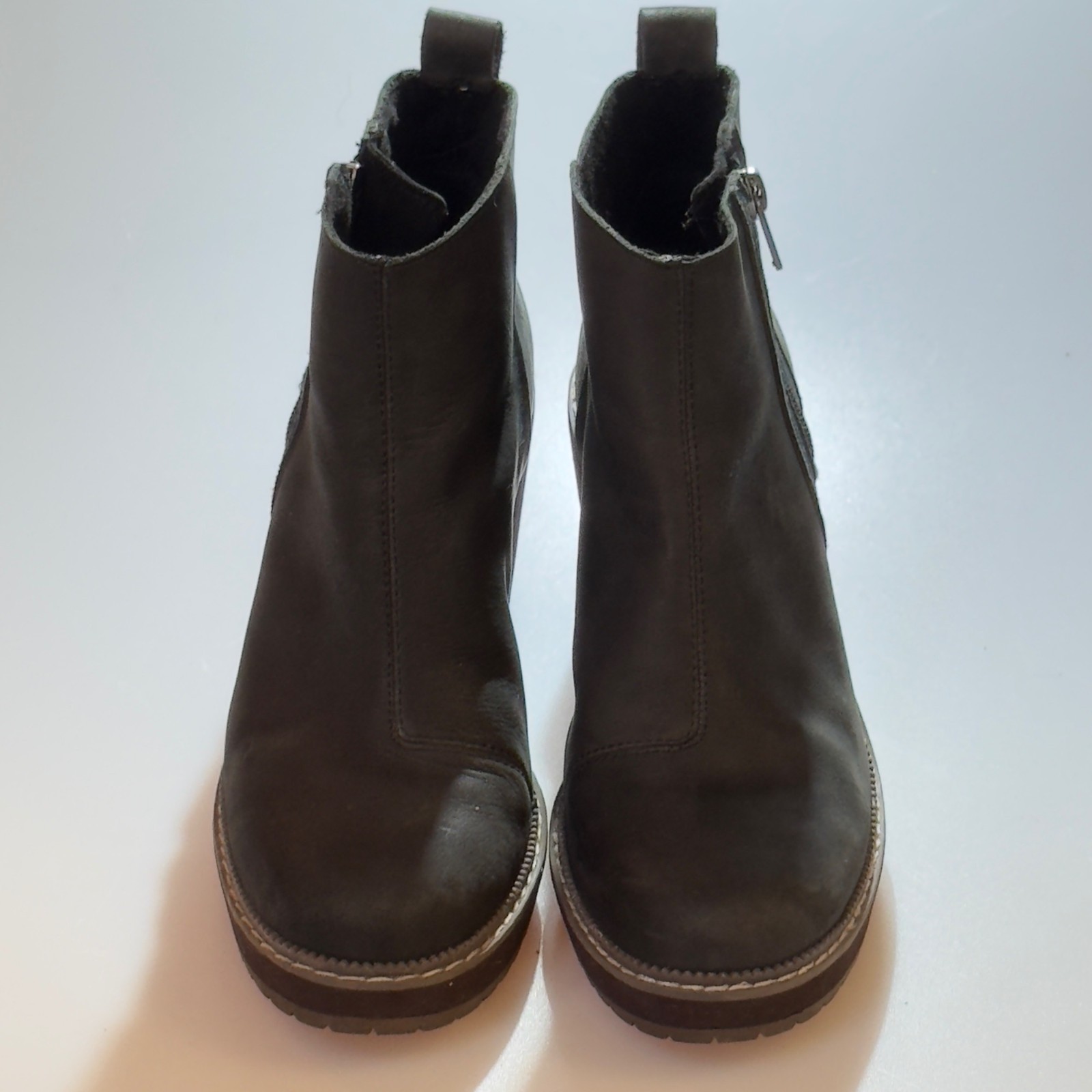 SAOLA Stivaletti TOMS donna neri in pelle con zeppa cerniera laterale suola in gomma misura 6 5