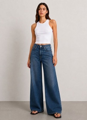 Etica Wonen's Classic Blue Stanton Relaxed Wide Leg Fistral Jeans Size 29