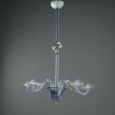 Lampadario Antico Vetro Soffiato 5 Luci Murano Italia XIX Secolo Originale