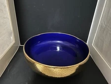L’OBJET for Neiman Marcus Gold Crackle Cobalt Blue Centerpiece Bowl New With Box