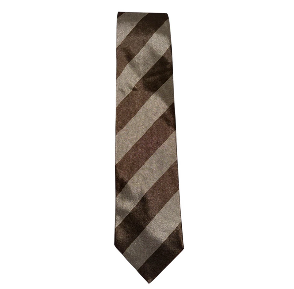Giorgio Armani Cravatte 100% Silk Tie Brown Gray Diagonal Stripes Made in Italy - Image 2 of 4