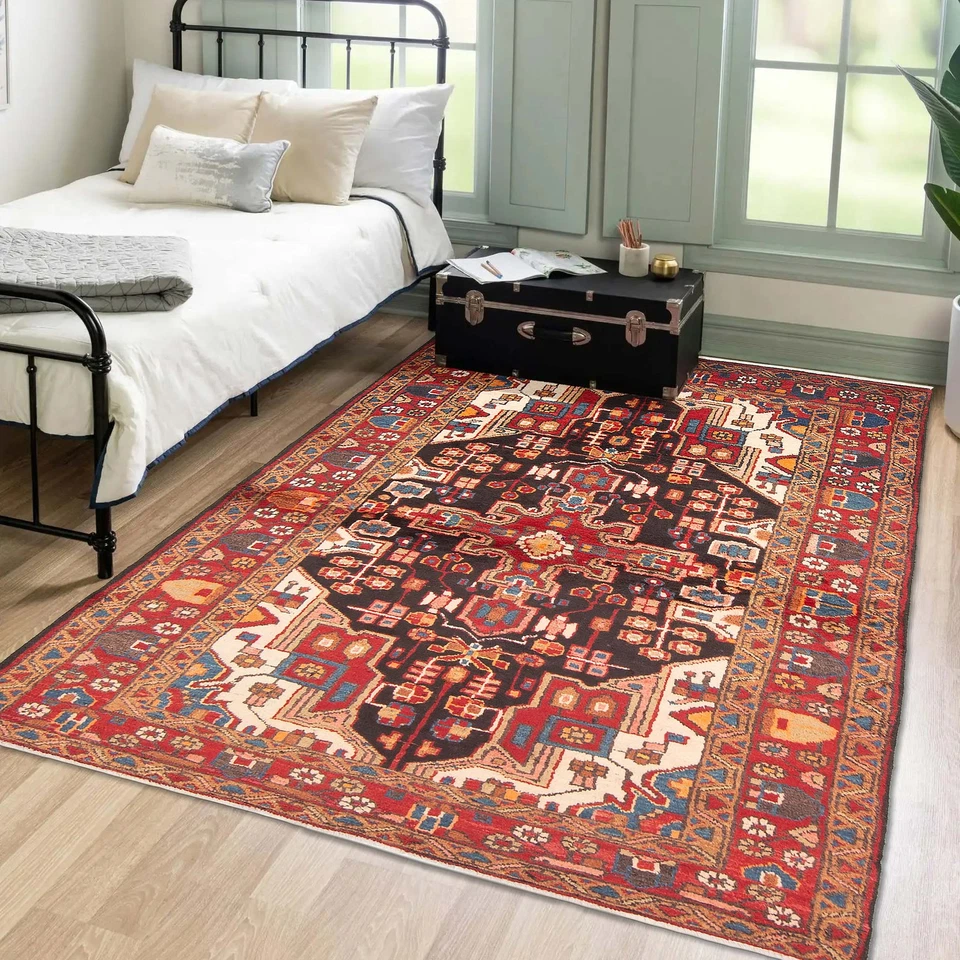 Tapete de área de lã tapete oriental tradicional vintage feito à mão 4'2" x 6'9" - Imagem 2 de 4