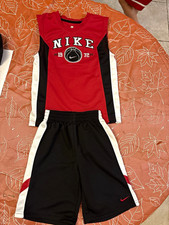 Nike Boys Size 7 2-Piece Basketball Mesh Colorblock Tank  Shorts Red/Black