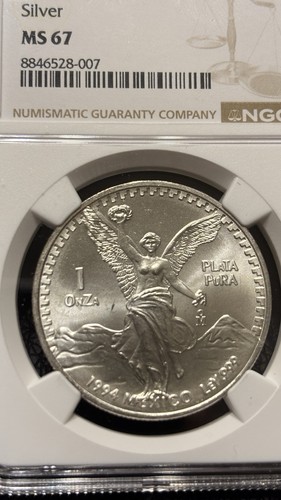 1994 Mexico 1 Onza Silver Libertad NGC MS 67. Key Date. Low Mintage Great Luster