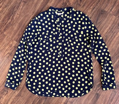 GAP Navy with Lime  Green  Polka Dot 34 Button Up Tunic Top Womens Size M