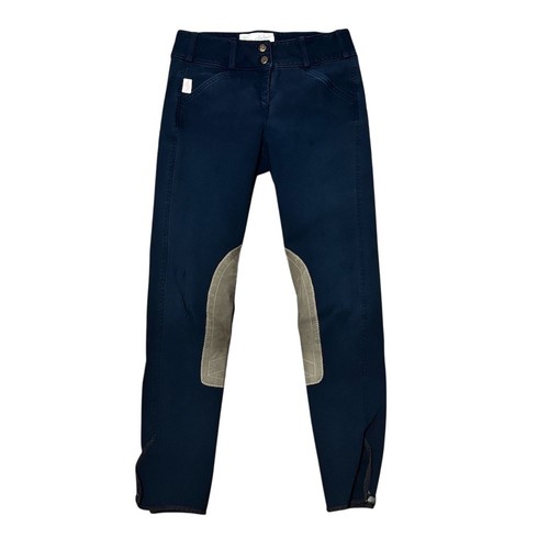 The Tailored Sportsman Riding Breeches Navy Knee Patch Ankle 2-Button 24
