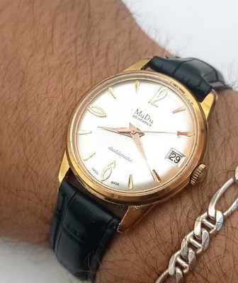Vintage MuDu Doublematic Automatic 25 Jewels Felsa 4007 Swiss Watch 1950s