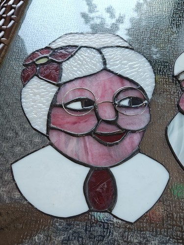 Vintage Stained Glass Mr & Mrs Santa Clause - Picture 3 of 9