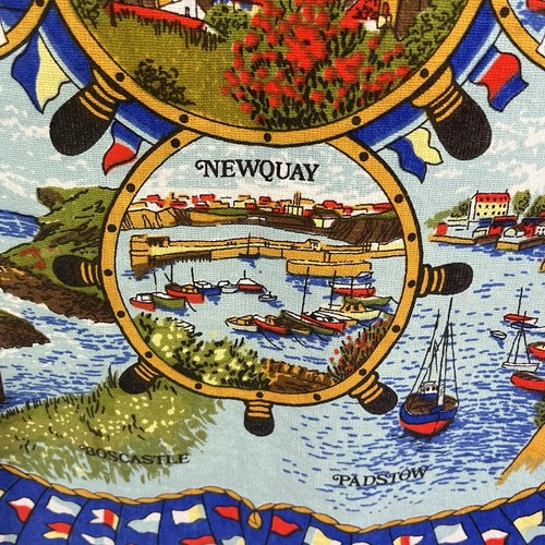 Vintage Tea Towel Cornish Harbours Cornwall England Souvenir Display Wall Blue - Picture 7 of 14