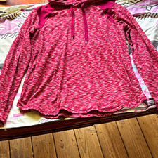 Women  s Burgundy Heathered Pullover Hoodie L Drawstring Raglan Long Sleeve