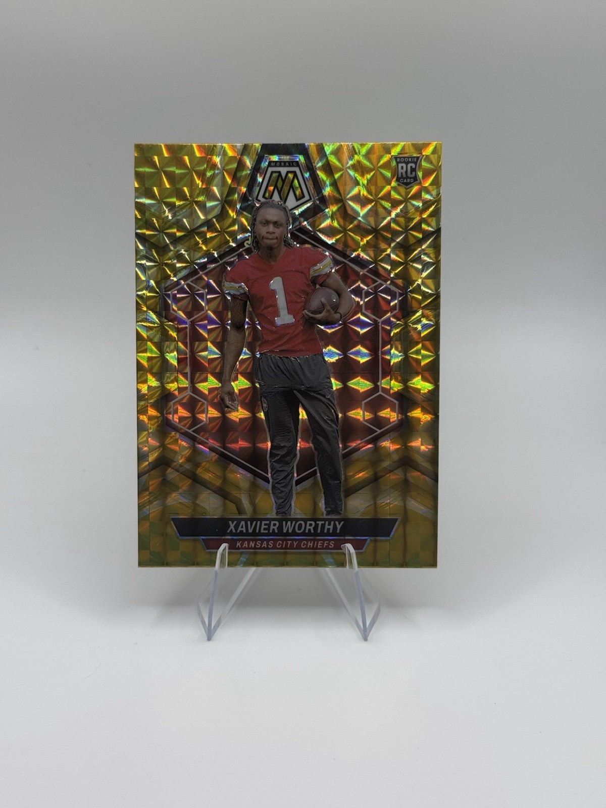 2024 Panini Mosaic Rookies Xavier Worthy #328 Reactive Yellow Mosaic Prizm (RC)