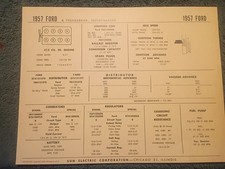 1957 Ford Car Thunderbird 312 V-8 Engine Sun Tune-up Chart Supercharged