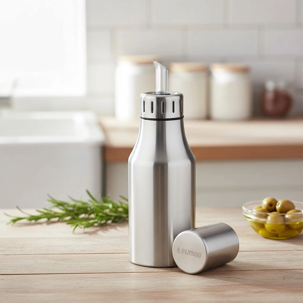 Stainless Steel Olive Oil Dispenser 17oz Leak-Proof Kitchen Oil Bottle