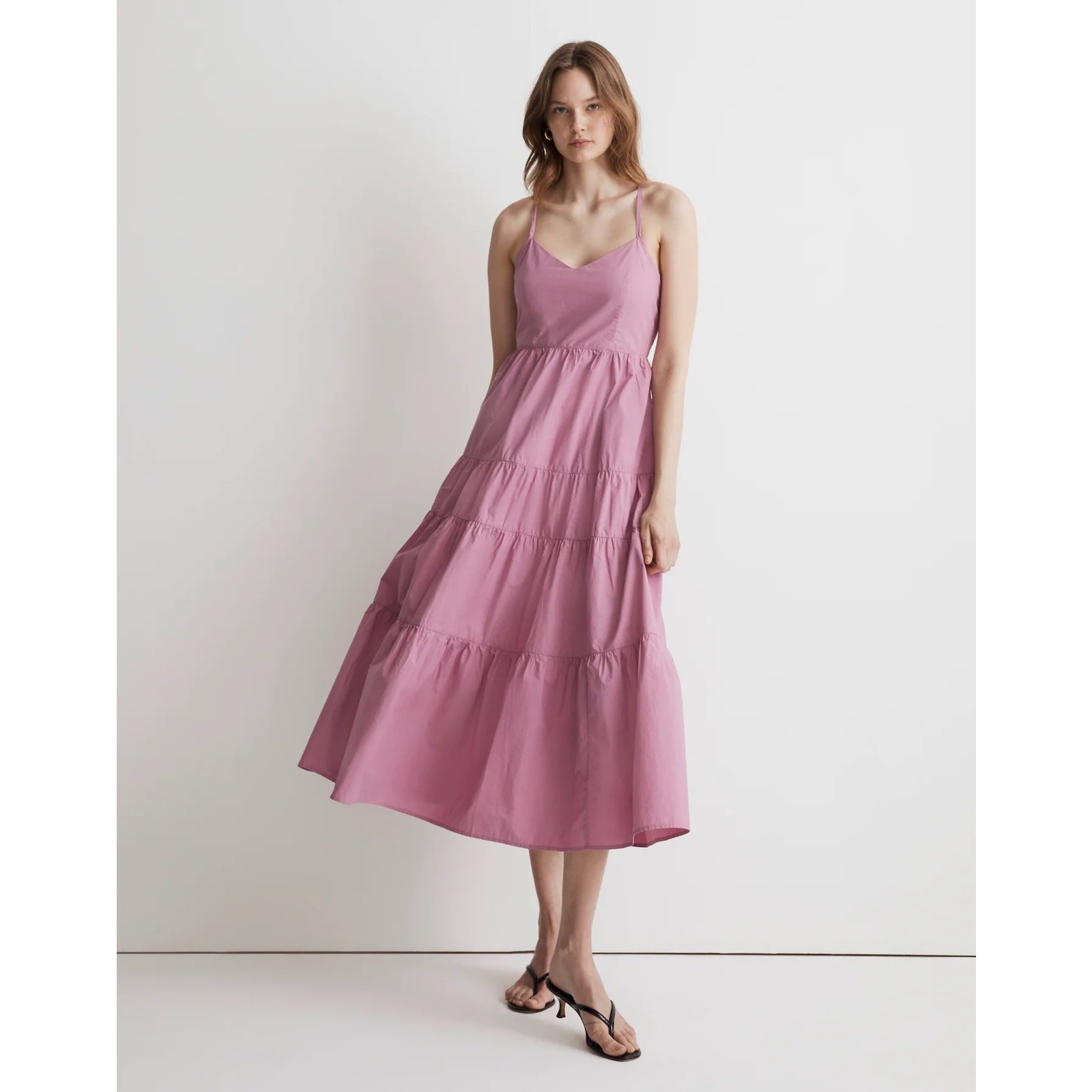 Madewell Sidonie Poplin Maxi Dress in Shaded Pink Cotton Halter Tiered Small