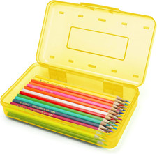Plastic Translucent Pencil Box,Pencil with Snap-Tight Lid for Pens, Pencils, Sc