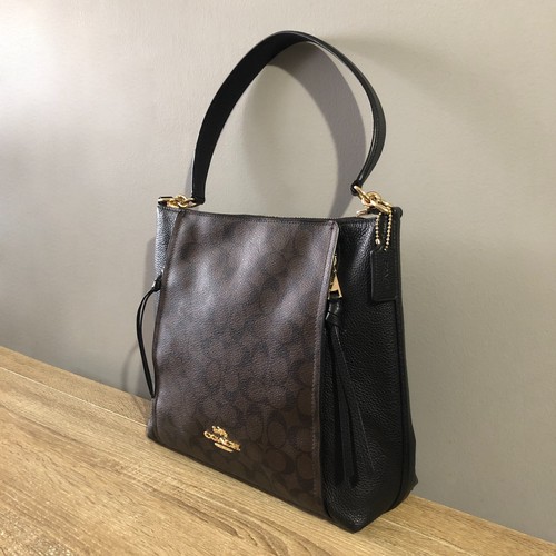 Bolso de hombro Coach Marlon Hobo en lona recubierta exclusiva marrón negro F79993 - Imagen 6 de 20