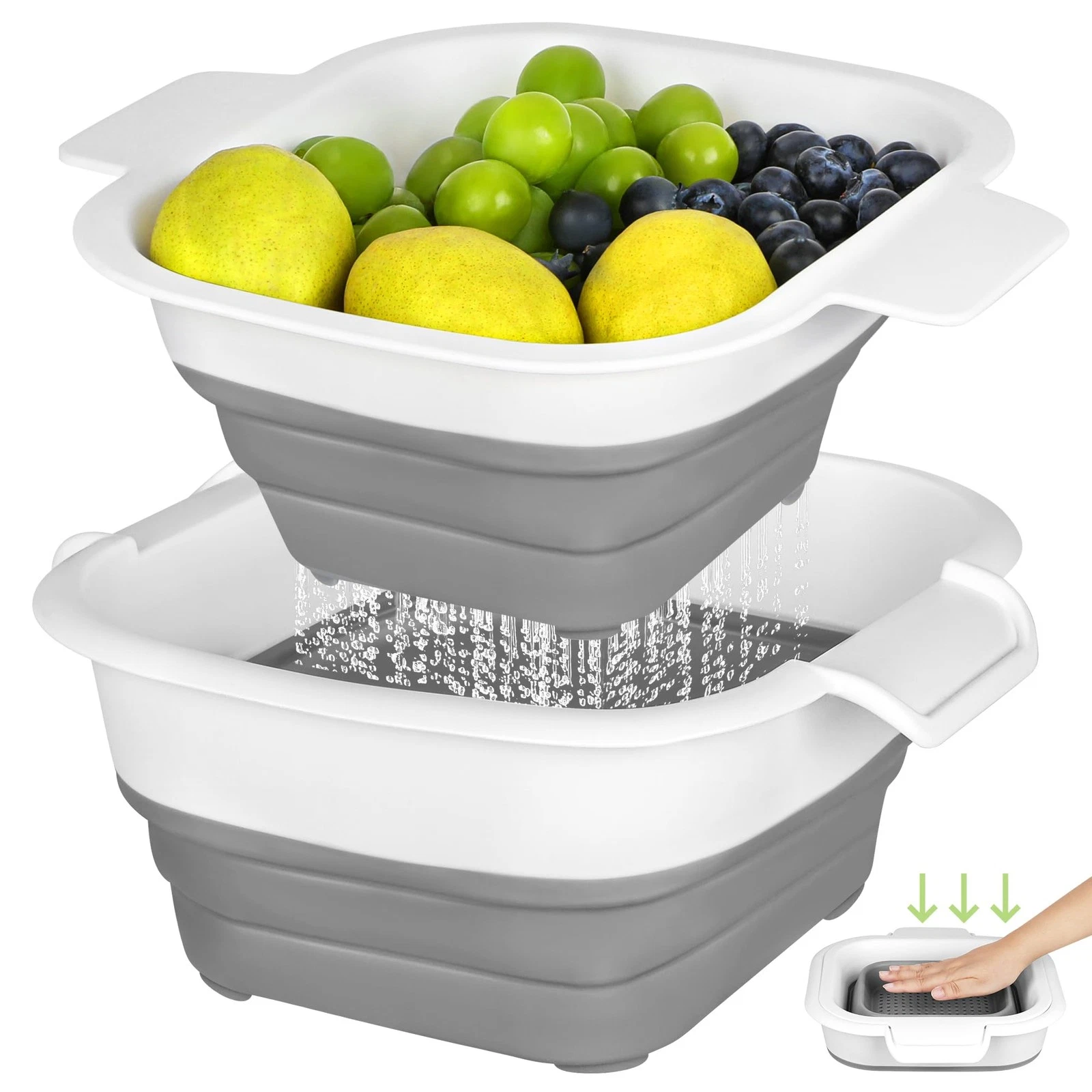 Collapsible Colander Set with Strainer Bowl, 2 in 1 Fruit Washing Basket with...