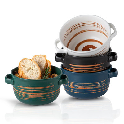 Yun Tao 32 Oz Versatile Deep Soup Bowls Handles Large Ceramic Soup Crocks For