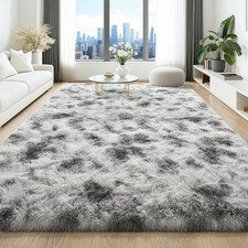 6x9 Fluffy Tie-Dyed Grey White Area Rugs for Living Room Bedroom, Large Ultra...