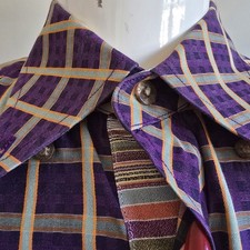 Robert Graham Men XL Limited Edition Purple Paisley Embroidered Plaid Shirt