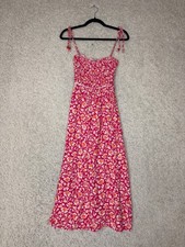 Zara Printed Floral Midi Dress Womens Small Pink Smocked Flowy Island