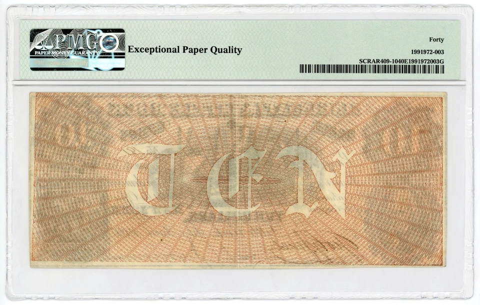 1855 $10 The Cincinnati & Little Rock Slate Co - ARKANSAS Note PMG XF 40 EPQ - Image 2 of 2