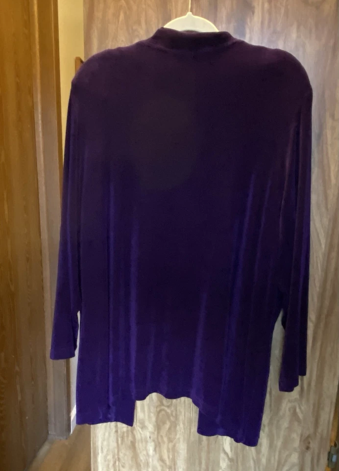 Vikki Vi Black Plum Long Knit Jacket with Matching Tee, Women’s Petite Size 1XP - Image 3 of 4