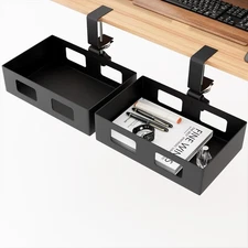 2 Pack Clamp on Swivel Organizer Under Desk Hidden Storage Drawer with Cable