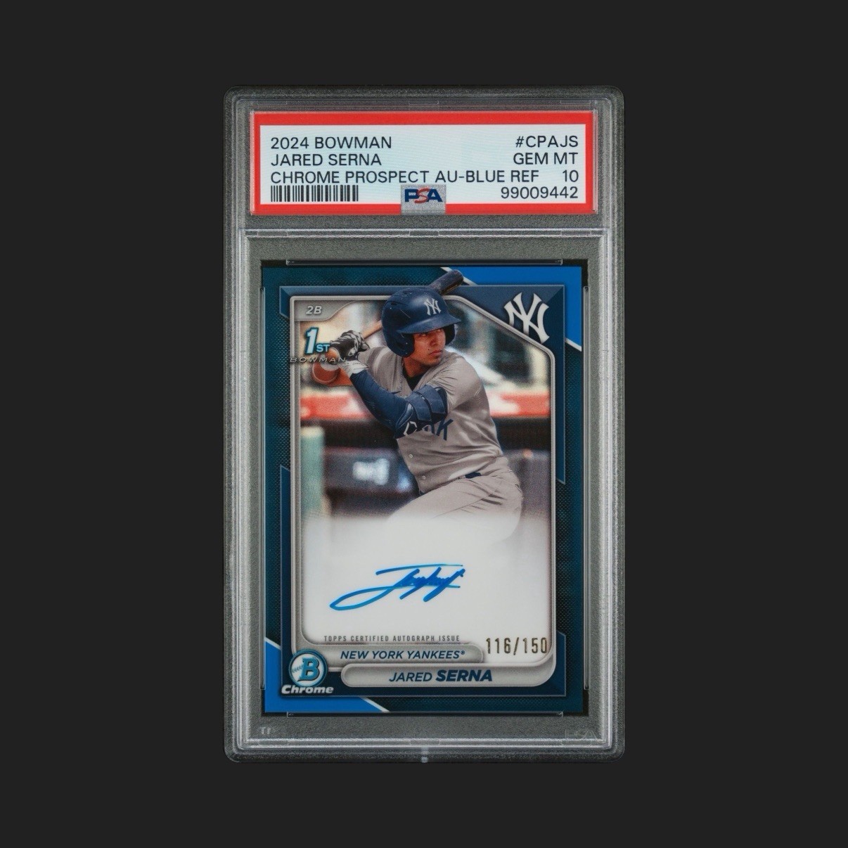 2024 Bowman Jared Serna Chrome Blue Refractor Auto #043/150 PSA 10 Yankees