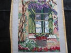 Completed Flower Box Window w/Hanging Wisteria Needlepoint-12" x 15.75" Design