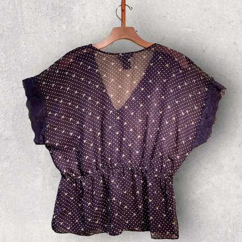 Sam & Max Sheer Ruffled Lace Popover Top Blouse Sz M Purple Fairy Whimsy Goth - Bild 3 von 11