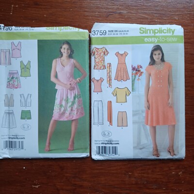 2 Simplicity Patterns 3759 & 4196  Dress, pants, Top, Shorts Sz 4-12 Uncut
