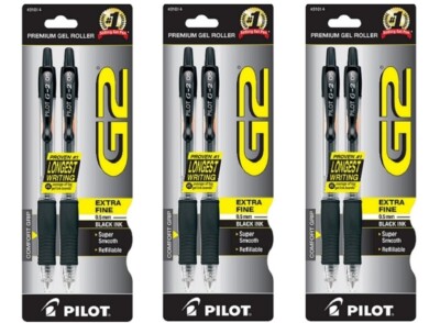 Pilot G2 Black Ink Extra Fine Gel Ink Rolling Ballpoint Ball Point - 6 PIECES