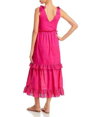 Aqua Smocked Eyelet Midi Dress L141407 Hot Pink Womens Size L