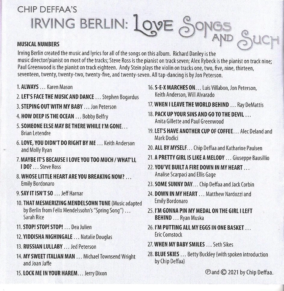 Chip Deffaa's Irving Berlin: Love Songs and Such, with an all-star New York cast - Image 3 of 4