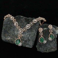 14k gold emerald with Lab Grown diamond necklace jewelry wedding bridal set