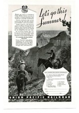 1937 UNION PACIFIC Railroad horseback riders in Grand Canyon Vintage Print Ad
