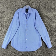 Dave Donahue Blue Trim Button Up Dress Shirt Men  s 16.5 36/37