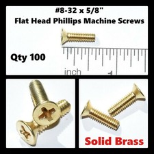 8-32 x 5/8" Solid Brass Flat Head Phillips Machine Screws Qty. 100 