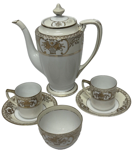 Vintage Noritake 6 Piece Coffee Pot Set Gold Flower Basket No 44318 - Picture 2 of 14
