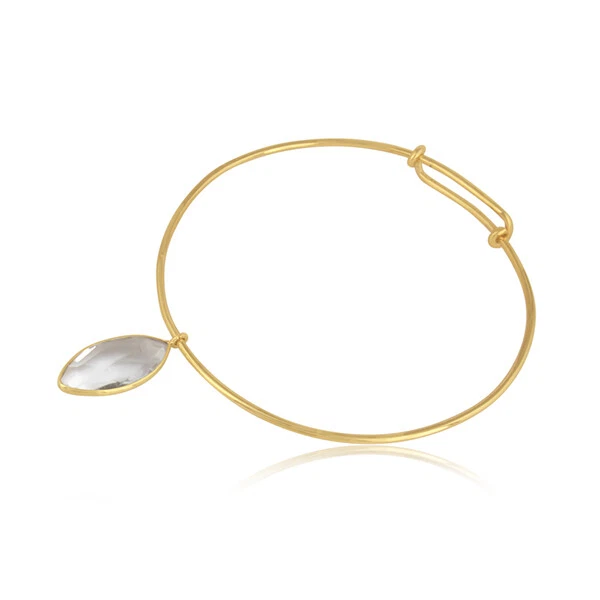 Crystal Gemstone Gold Plated 925 Silver Handmade Bangle Bracelet Jewelry - Image 2 of 3
