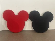 Pair Of Disney Felt mats Hot pads Red & black Mickey Mouse heads Ears decor