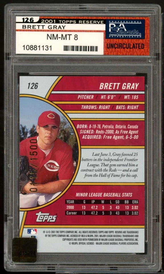 Brett Gray Rookie Card 2001 Topps Reserve #126 PSA 8 - Image 2 of 2